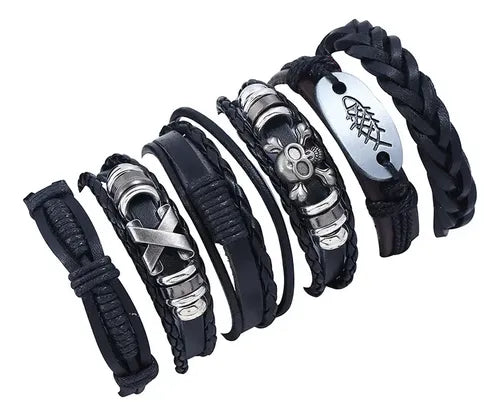 PULSERA CUERO TRENZADO ESTILO CORDÓN AJUSTABLE PARA HOMBRE 6 CM