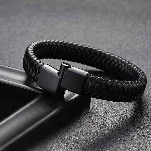 PULSERA CUERO TRENZADO ESTILO CORDÓN AJUSTABLE PARA HOMBRE 6 CM