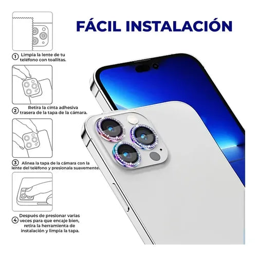 Mica Lente Cámara Glitter Diamantes para iPhone Individual | Grado B