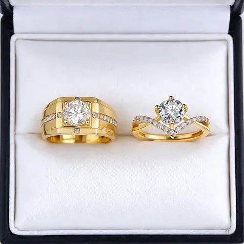 Anillos de Promesa para Pareja Ajustables Color Dorado | Grado B