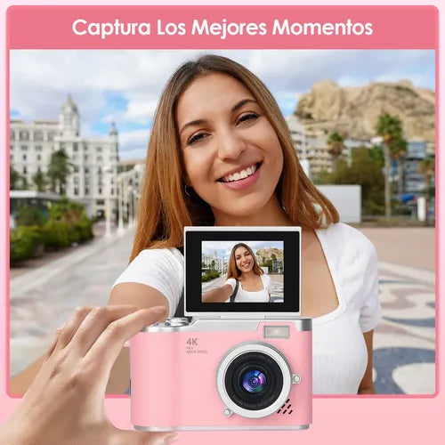 Cámara Digital WiFi Full HD 4K con Pantalla LCD 64GB Rosa Claro | Grado B