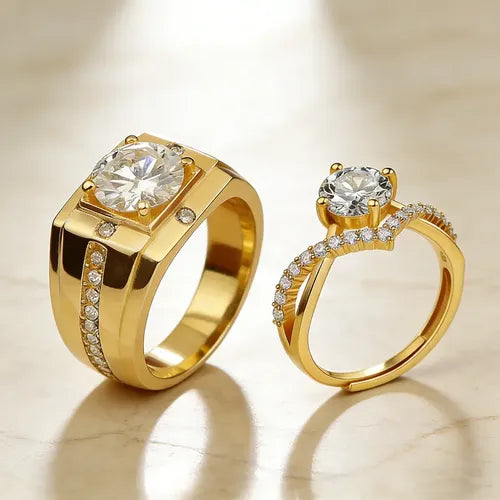 Anillos de Promesa para Pareja Ajustables Color Dorado | Grado B