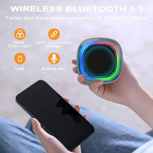 Bocina Bluetooth Portátil Mini con Luz LED TWS Estéreo y Radio | Grado B