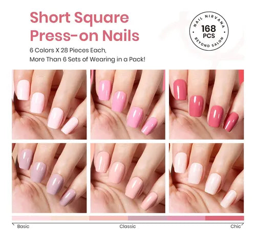 Kit Brioty de 100 Uñas Postizas Cuadradas Pink Dawn Plain Mixto | Grado B