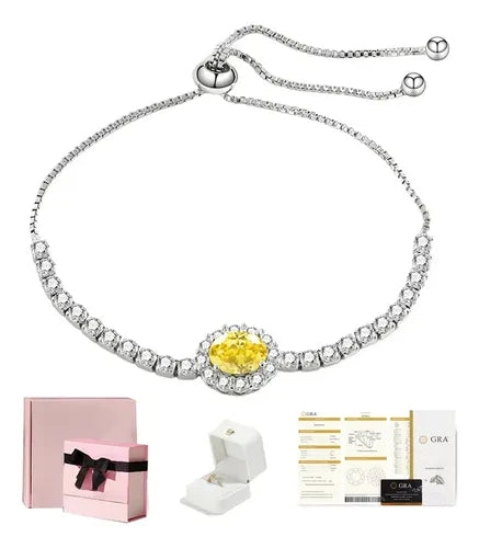 Pulseras con Cristal Amarillo Elegantes para Mujer Color Plateado Regalo | Grado B