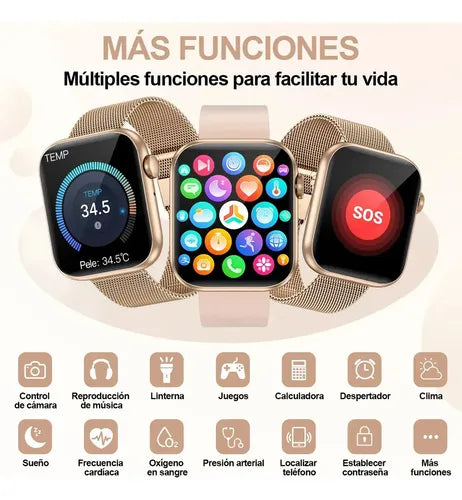 Smartwatch Reloj Inteligente para Mujer de 1.85 Pulgadas con Llamadas Bluetooth BW0439 Color Dorado Milanés | Grado B
