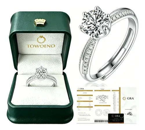 Anillo de Compromiso con Piedra Tipo Moissanita Ajustable Color Plateado