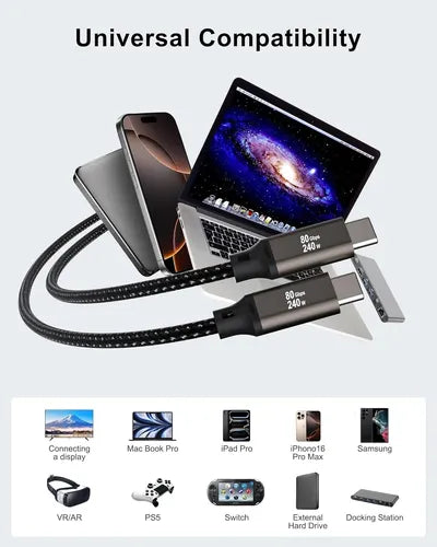Cable USB C a C de 1M,80Gbps 240W para THUNDERBOLT5/4/USB4 | Grado B