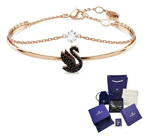 Pulsera con Adorno de Cisne Negro Color Dorado Rosa | Grado B
