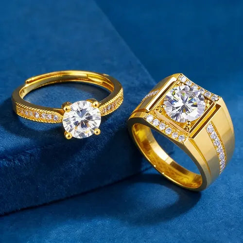 Anillos de Promesa para Pareja Ajustables Color Dorado | Grado B