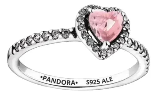 Anillo Sello con Corazón Rosa Color Plateado | Grado B