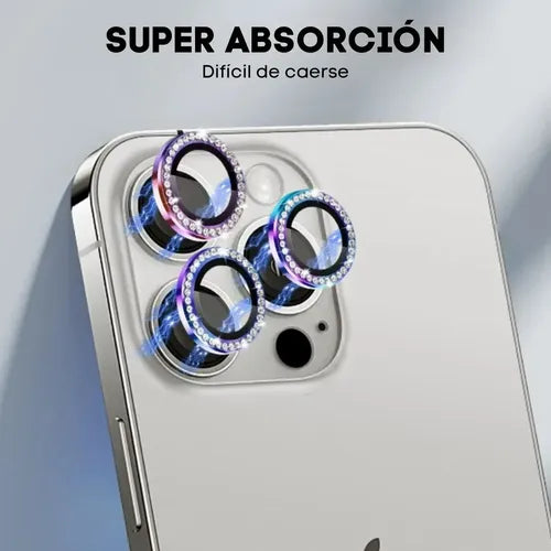 Mica Lente Cámara Glitter Diamantes para iPhone Individual | Grado B