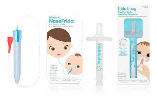Frida Baby Kit Dispensador de Medicina para Bebé con Aspirador con Estuche y Dispensador de Medicamentos Blanco | Grado A