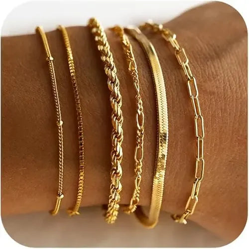 6 Pulseras para Mujer Color Dorado | Grado B