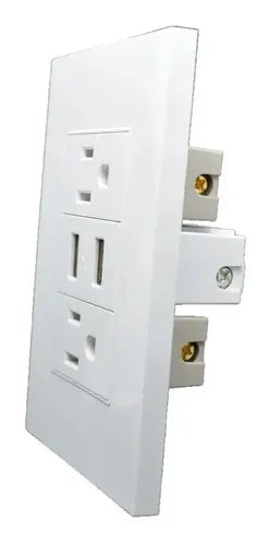 Placa de Contacto Doble con Carga USB Dual de Vidrio Color Blanco | Grado B