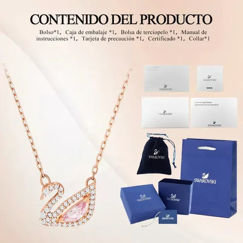 Collar de Cisne con Cristal Color Dorado Rosa | Grado B