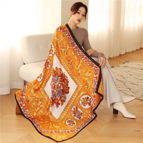 Bufanda Pañuelo Cuadrado de Seda para Mujer Color Naranja | Grado B