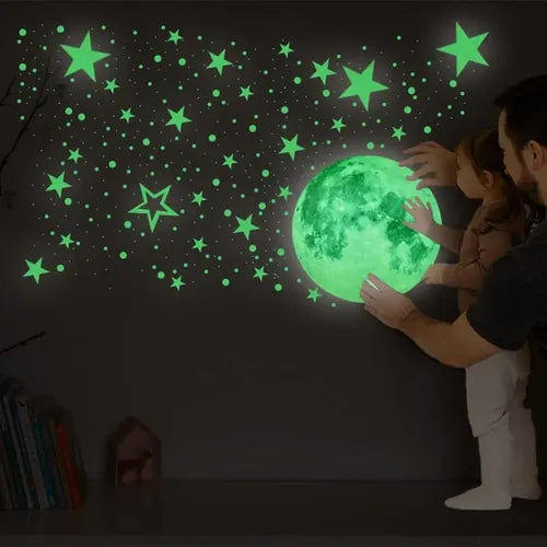 Pegatinas Luminosas de Luna y Estrellas Vinilos Decorativos Verde | Grado B