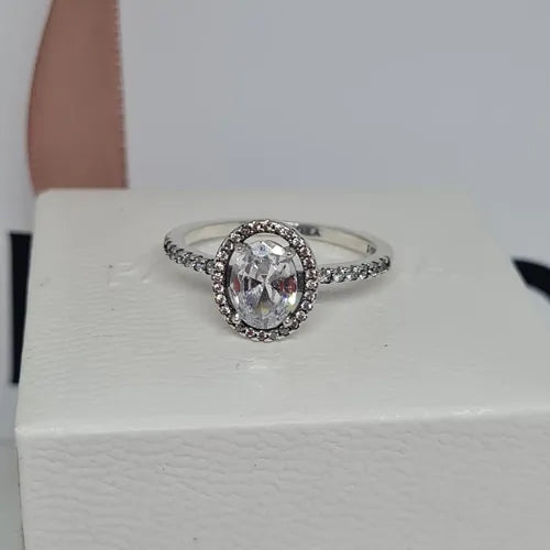 Anillo Doble Halo Brillante Color Plateado | Grado B