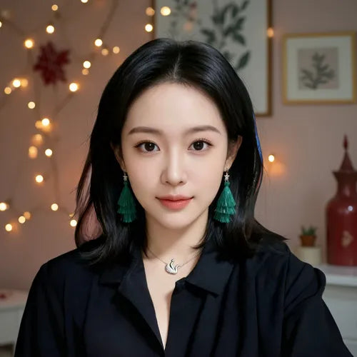 Aretes Largos con Borlas de Árbol de Navidad | Grado B
