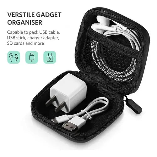 Estuche Organizador para Cables Cargador y Audífonos Color Negro | Grado B