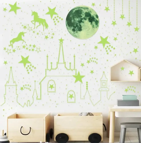 Pegatinas Luminosas de Luna y Estrellas Vinilos Decorativos Verde | Grado B
