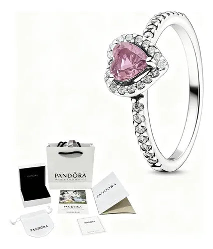 Anillo de Corazón Rosa con Caja, Talla 7 | Grado B
