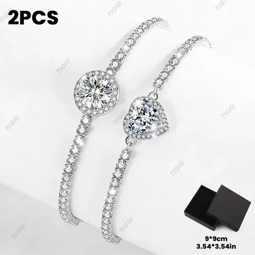 2 Pulseras de Gema de Acero Inoxidable para Mujer Color Plateado | Grado B