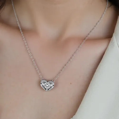 Collar Corazón con Kit de Regalo Color Plateado