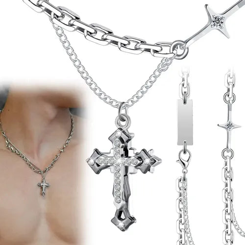 Collar de Cadena con Dije de Cruz en Acero Inoxidable para Mujer | Grado B