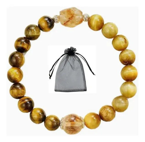 Pulsera Unisex Riqueza Abundacia Ojo de Tigre y Citrino 1 CM | Grado B