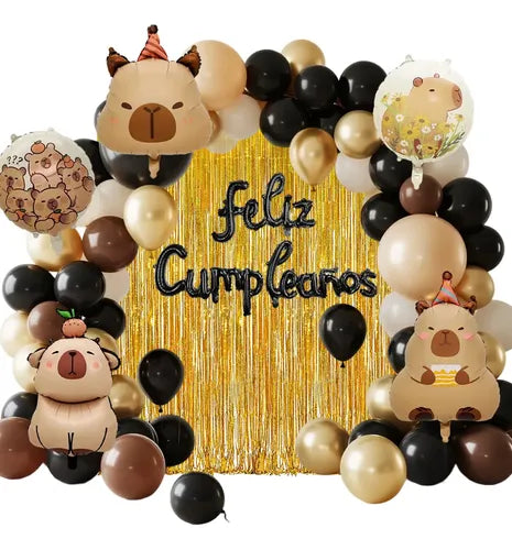 Kit de Globos con Motivo de Capibara para Fiesta de Cumpleaños Color Dorado | Grado B