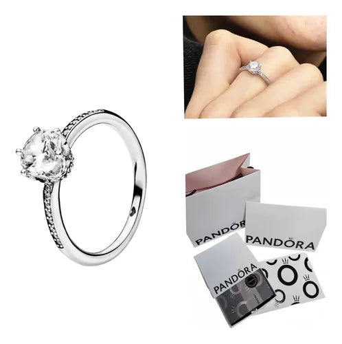 Anillo Solitario de Corona con Cristal Color Plateado | Grado B
