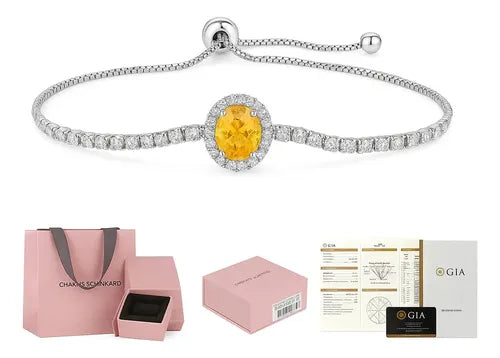 Pulsera con Cristal Amarillo Elegante Color Plateado | Grado B