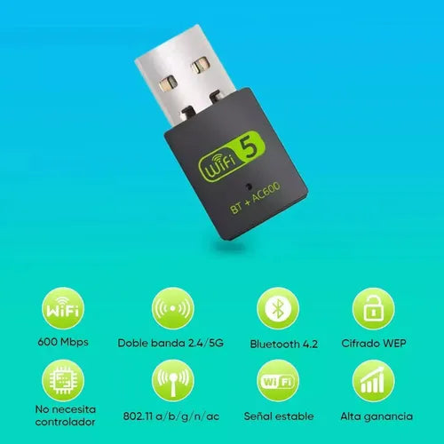 Adaptador USB WiFi de Banda Dual 5G con Bluetooth para PC Color Negro | Grado B