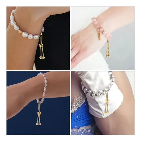 Pulsera Ajustable de Acero Inoxidable con Ancla y Cuentas | Grado B