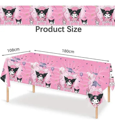 MANTEL RECTANGULAR KUROMI DE PLÁSTICO IMPERMEABLE ROSA 1.8 M X 1.08 M KUROMI TABLECLOTH