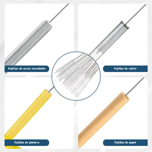20 Cepillos Limpiadores para Popote de Acero Inoxidable 23 cm | Grado B
