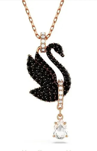 Collar de Cisne Pequeño con Cristales Negros y Kit de Regalo | Grado B