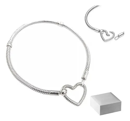3 Pulseras de Cadena Serpiente con Cierre de Corazón para Charms Color Plateado | Grado B