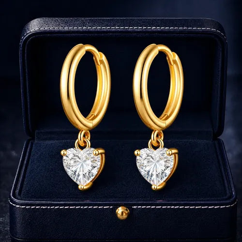 Aretes con Piedra Moissanita Color Dorado | Grado B