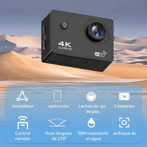 Cámara Deportiva Sumergible 4K WiFi HD con 2 Baterías | Grado B