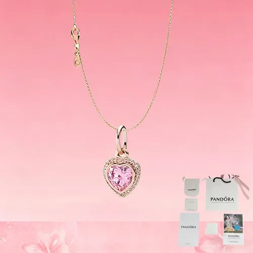 Collar Corazón Rosa Color Dorado Rosa