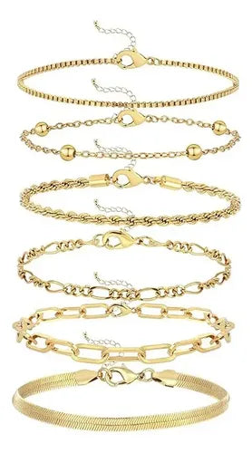 6 Pulseras para Mujer Color Dorado | Grado B