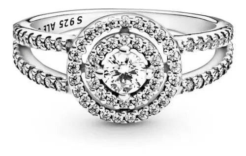 Anillo Doble Halo Brillante Color Plateado