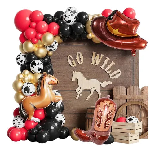 Globos de Caballos Decoración Cumpleaños de Vaquera Fiesta - Bordó - Lunares | Grado B