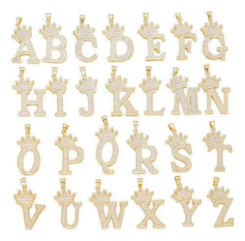 Collar Letras Inicial Corona Acero Inoxidable con Zirconias | Grado B