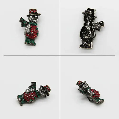 Broche Pin Navideño de Muñeco de Nieve con Cristales Multicolor | Grado B