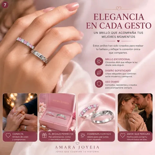 Anillo Rosa con Cristal Elegancia y Romance Color Plateado | Grado B