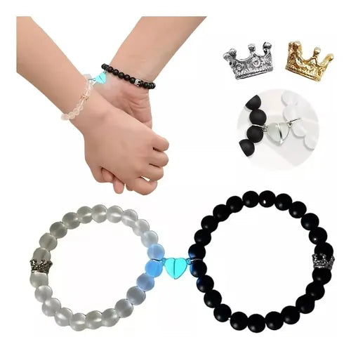 2 Pulseras de Pareja con Imán que Brillan en la Oscuridad | Grado B